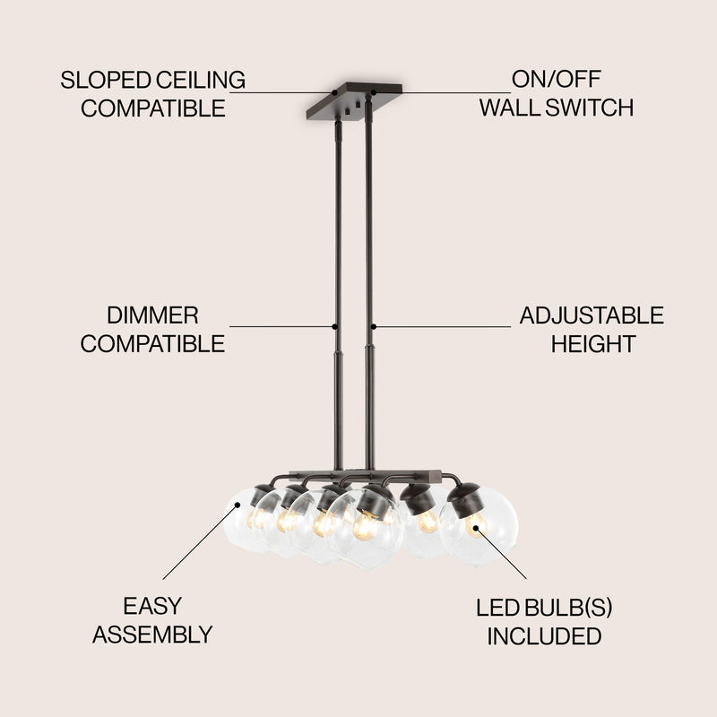Julian 33.5" Farmhouse Bohemian Iron/Glass Linear LED Pendant - JONATHAN Y