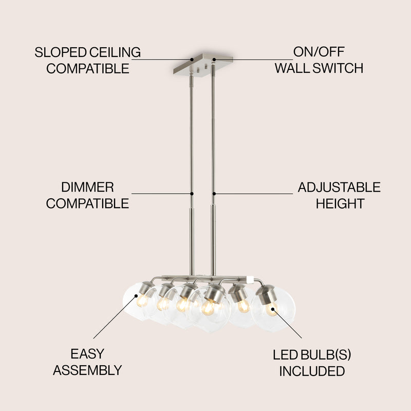 Julian 33.5" Farmhouse Bohemian Iron/Glass Linear LED Pendant - JONATHAN Y