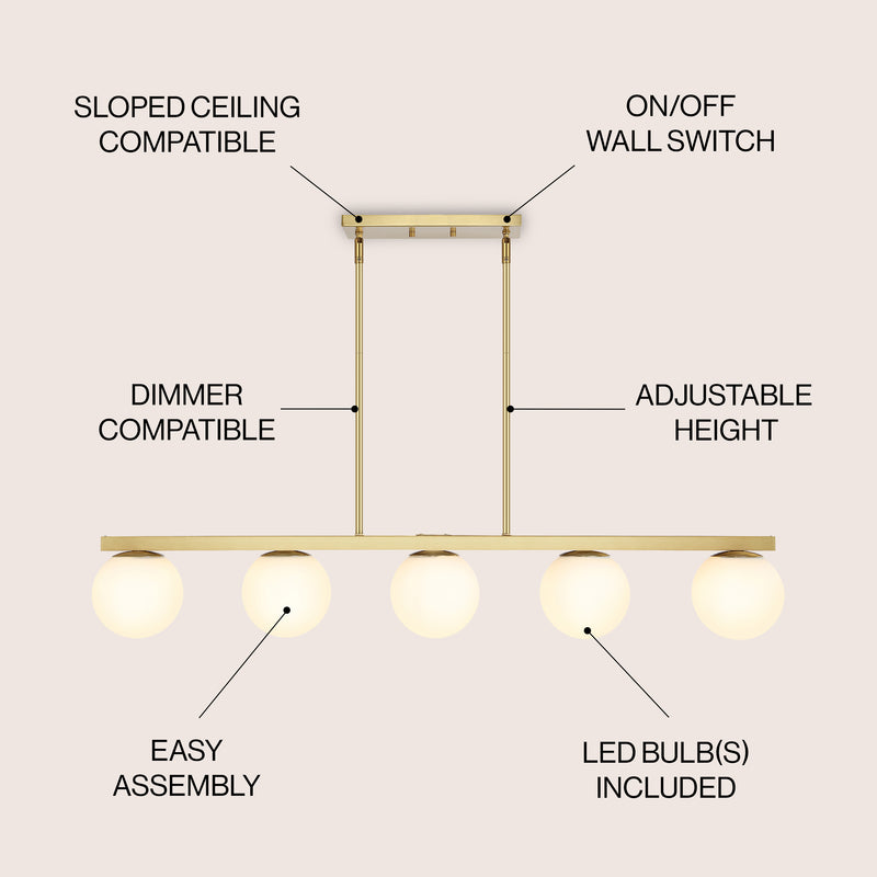Luca Parisian 45.5" Modern Glam Iron Globe Linear LED Pendant