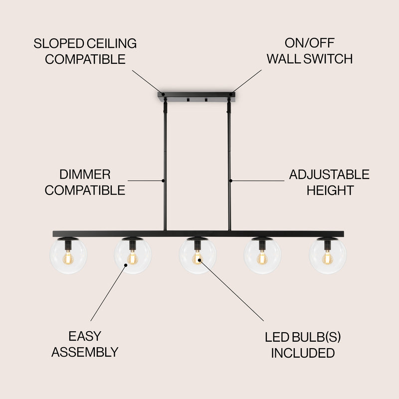 Luca Parisian 45.5" Modern Glam Iron Globe Linear LED Pendant