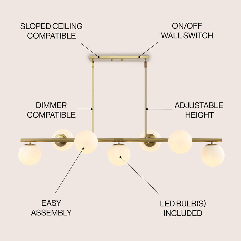 Luca Parisian 45.5" Modern Glam Iron Globe Linear LED Pendant
