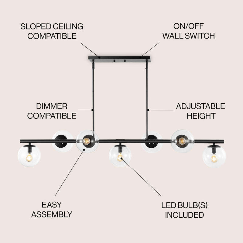 Luca Parisian 45.5" Modern Glam Iron Globe Linear LED Pendant