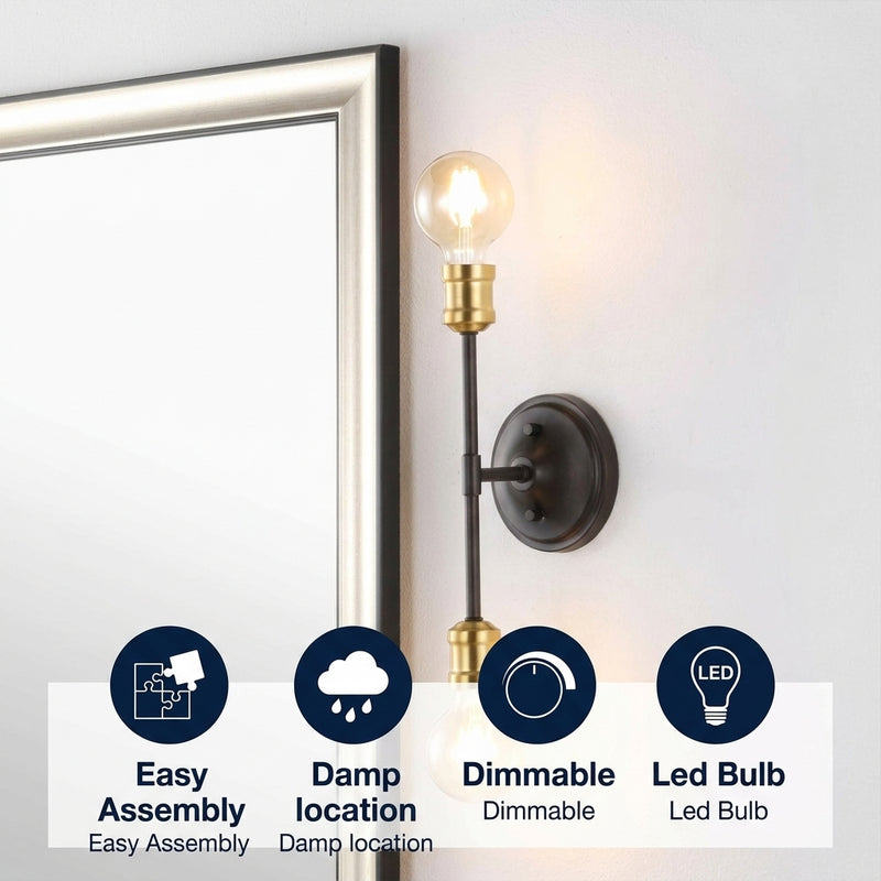 Jaxon 13.25" Industrial Farmhouse Iron LED Vanity Oil Rubbed Bronze/Brass Gold / 2 Sockets – ICONS