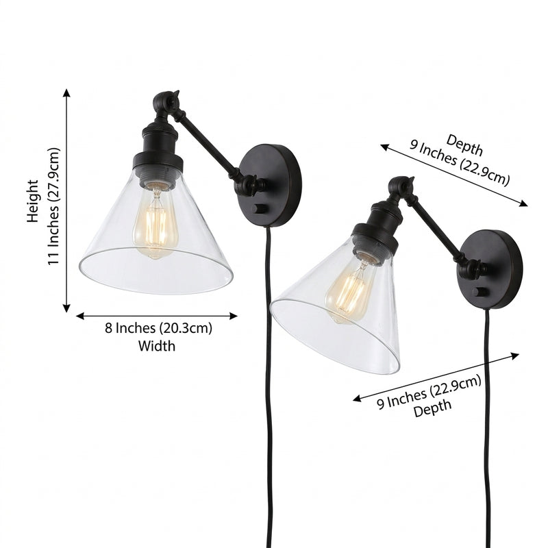 Cowie 8" Iron/Glass Adjustable LED Wall Sconce Oil Rubbed Bronze (Set of 2) – DIM