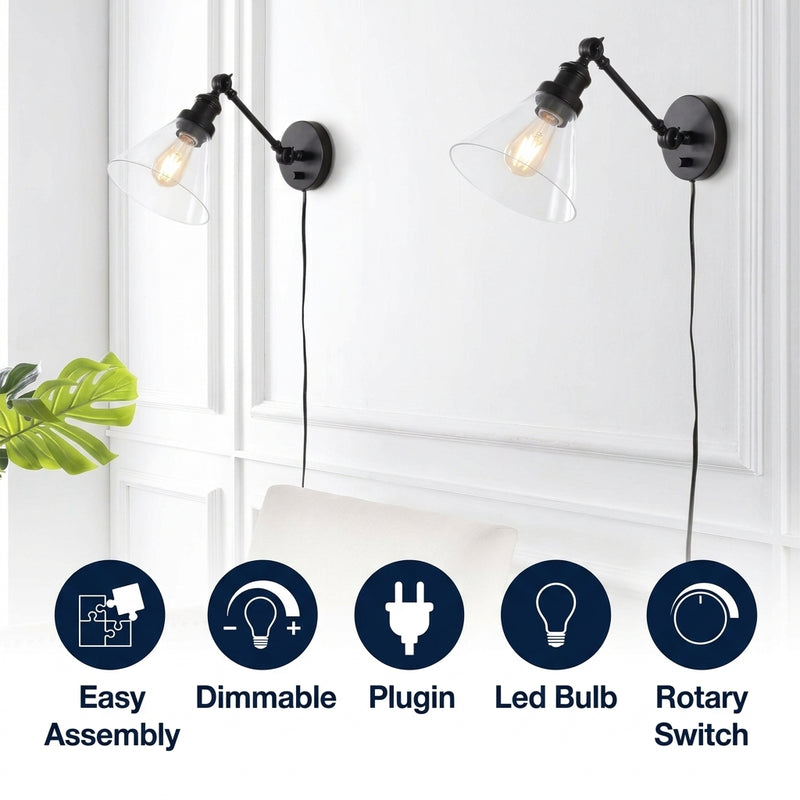 Cowie 8" Iron/Glass Adjustable LED Wall Sconce Oil Rubbed Bronze (Set of 2) – ICONS