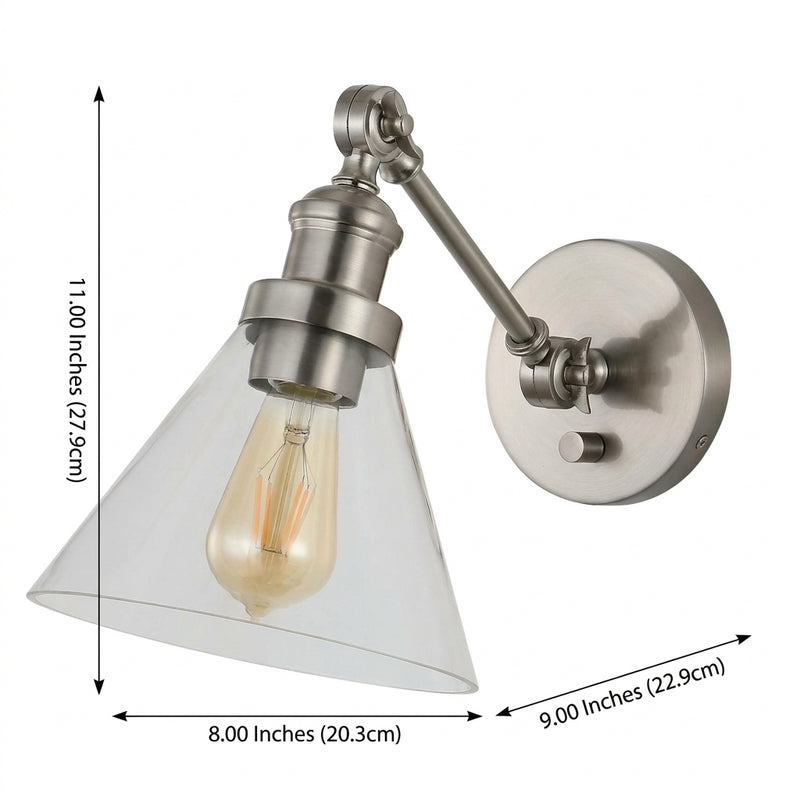 Cowie 8" Iron/Glass Adjustable LED Wall Sconce Nickel – DIM