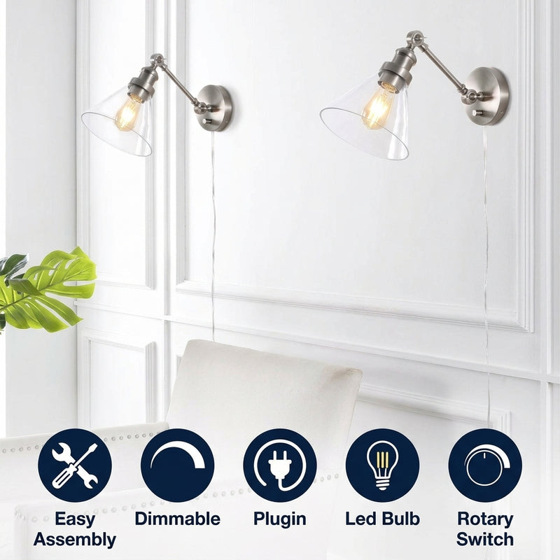 Cowie 8" Iron/Glass Adjustable LED Wall Sconce Nickel (Set of 2) – ICONS