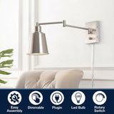Cary 5.75" Iron Contemporary Swing Arm LED Wall Sconce Nickel – ICONS