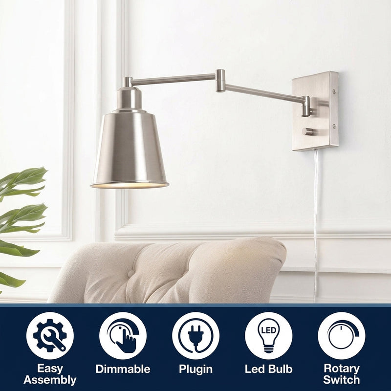 Cary 5.75" Iron Contemporary Swing Arm LED Wall Sconce Nickel – ICONS
