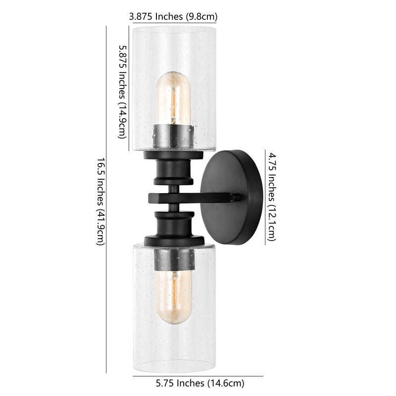 Jules Edison 16.5" Cylinder Iron/Seeded Glass Farmhouse Contemporary LED Wall Sconce - JONATHAN Y
