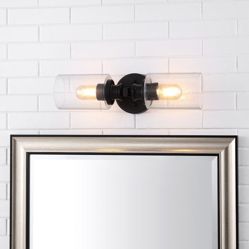 Jules Edison 16.5" Cylinder Iron/Seeded Glass Farmhouse Contemporary LED Wall Sconce - JONATHAN Y