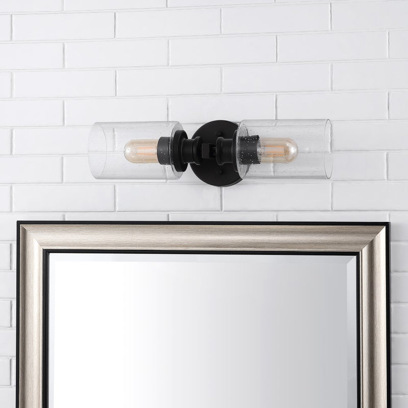 Jules Edison 16.5" Cylinder Iron/Seeded Glass Farmhouse Contemporary LED Wall Sconce - JONATHAN Y