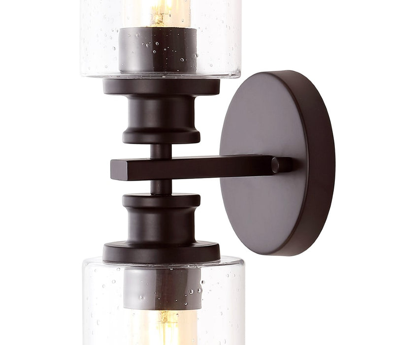 Jules Edison 16.5" Cylinder Iron/Seeded Glass Farmhouse Contemporary LED Wall Sconce - JONATHAN Y
