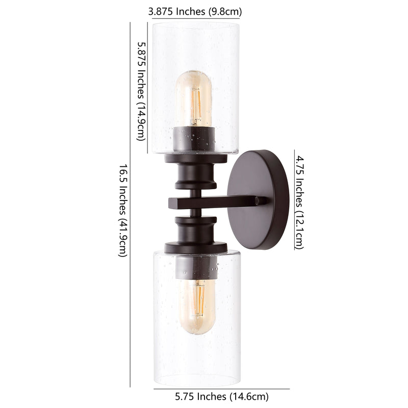Jules Edison 16.5" Cylinder Iron/Seeded Glass Farmhouse Contemporary LED Wall Sconce - JONATHAN Y