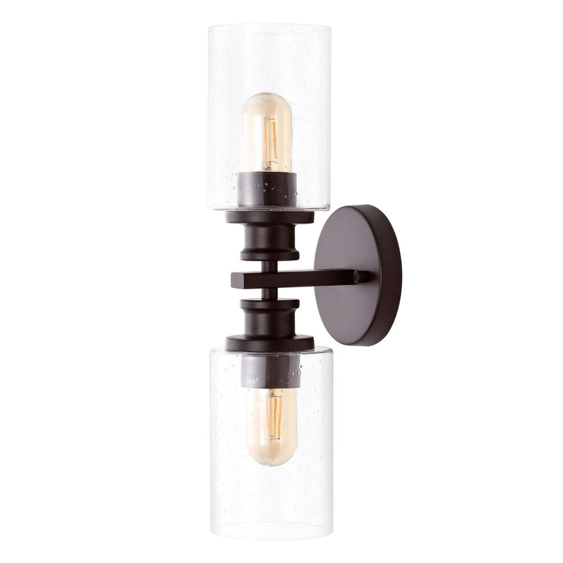 Jules Edison 16.5" Cylinder Iron/Seeded Glass Farmhouse Contemporary LED Wall Sconce - JONATHAN Y