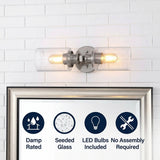 Jules Edison 16.5" Cylinder Iron/Seeded Glass Farmhouse Contemporary LED Wall Sconce Nickel / 2 Sockets – ICONS