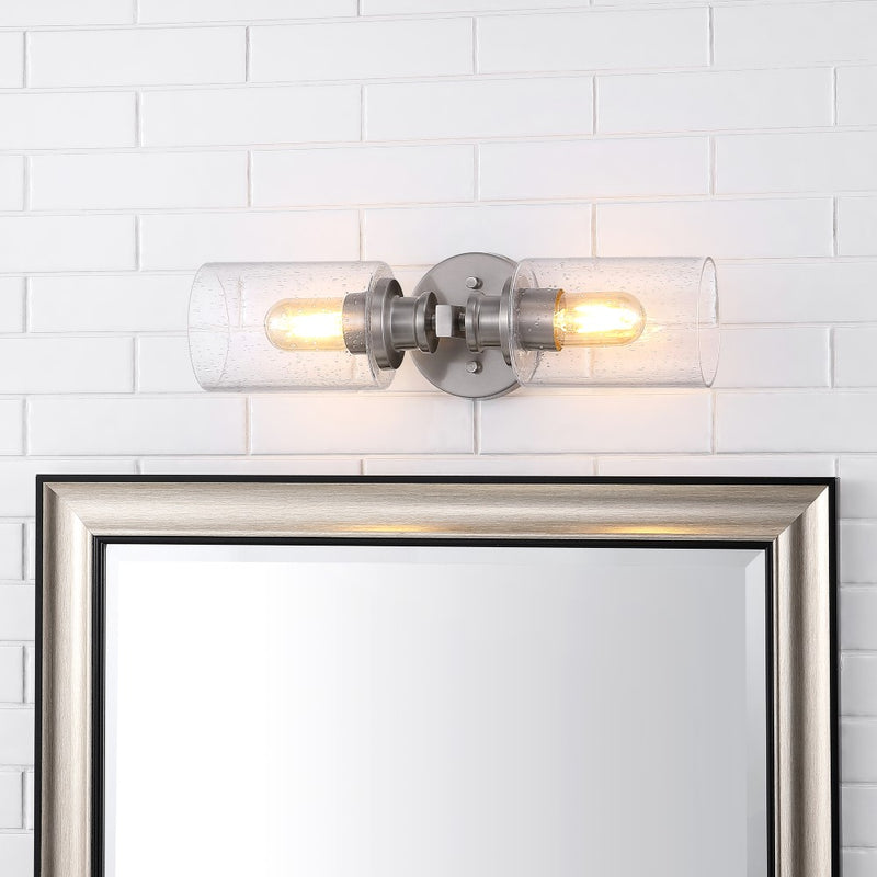 Jules Edison 16.5" Cylinder Iron/Seeded Glass Farmhouse Contemporary LED Wall Sconce