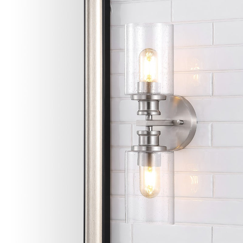 Jules Edison 16.5" Cylinder Iron/Seeded Glass Farmhouse Contemporary LED Wall Sconce - JONATHAN Y