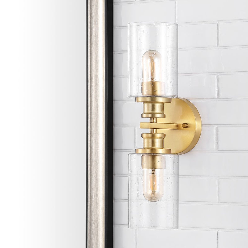Jules Edison 16.5" Cylinder Iron/Seeded Glass Farmhouse Contemporary LED Wall Sconce
