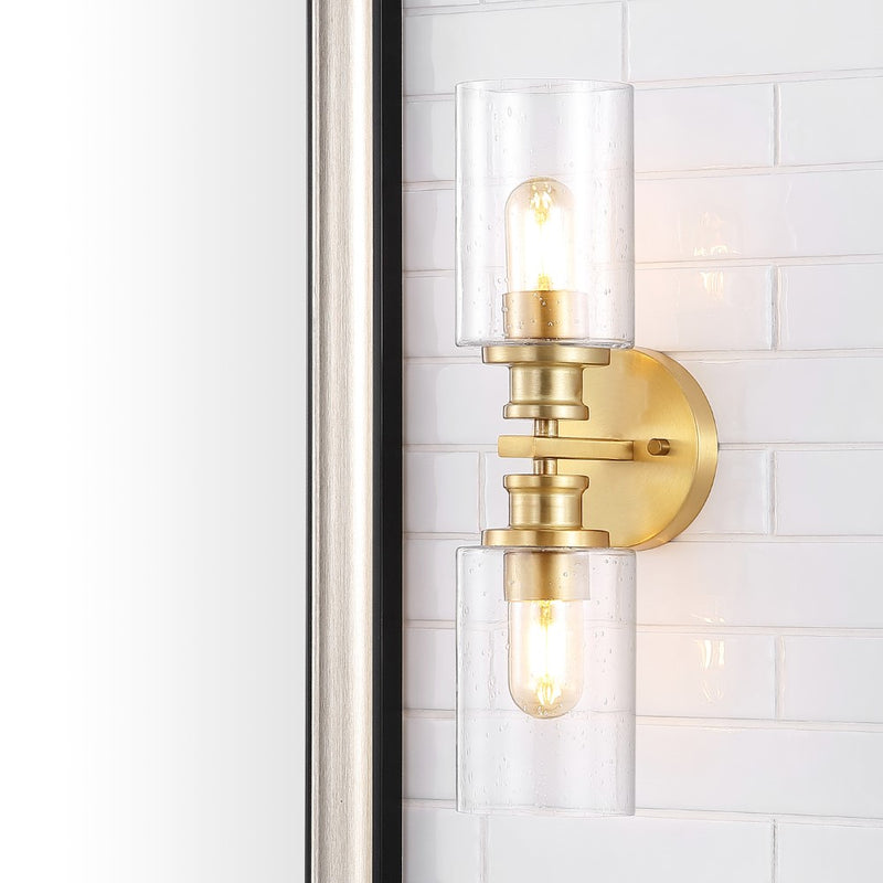 Jules Edison 16.5" Cylinder Iron/Seeded Glass Farmhouse Contemporary LED Wall Sconce