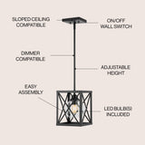 Amara 8" Industrial Farmhouse Iron/Glass LED Pendant - JONATHAN Y