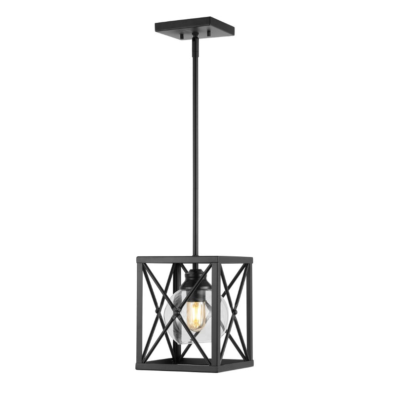 Amara 8" Industrial Farmhouse Iron/Glass LED Pendant - JONATHAN Y