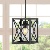 Amara 8" Industrial Farmhouse Iron/Glass LED Pendant - JONATHAN Y