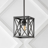 Amara 8" Industrial Farmhouse Iron/Glass LED Pendant - JONATHAN Y