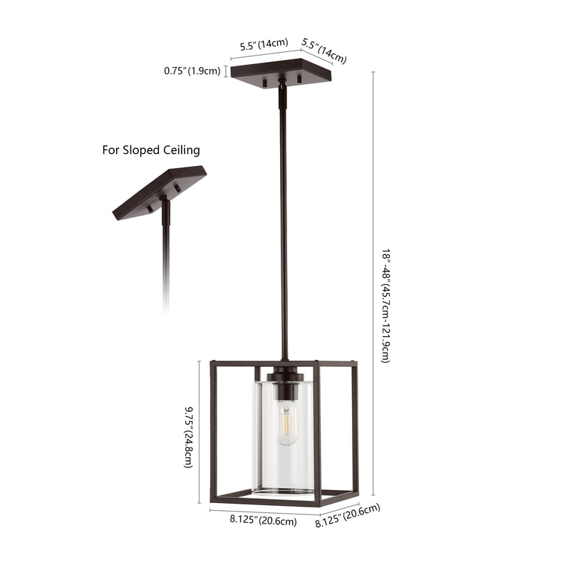 Quinn 8.13" Industrial Farmhouse Iron/Glass LED Pendant - JONATHAN Y