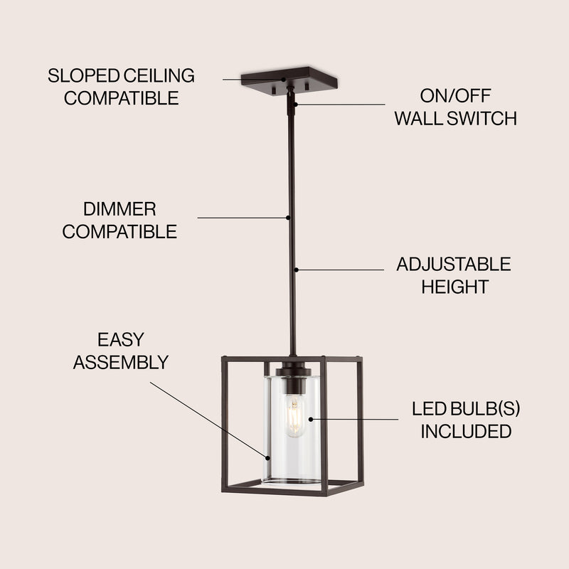 Quinn 8.13" Industrial Farmhouse Iron/Glass LED Pendant - JONATHAN Y