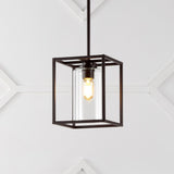 Quinn 8.13" Industrial Farmhouse Iron/Glass LED Pendant - JONATHAN Y