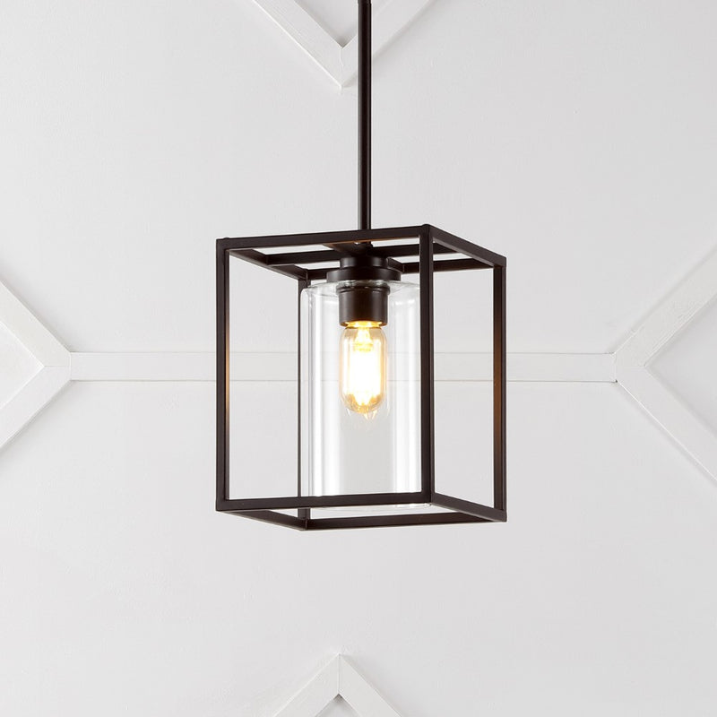 Quinn 8.13" Industrial Farmhouse Iron/Glass LED Pendant - JONATHAN Y
