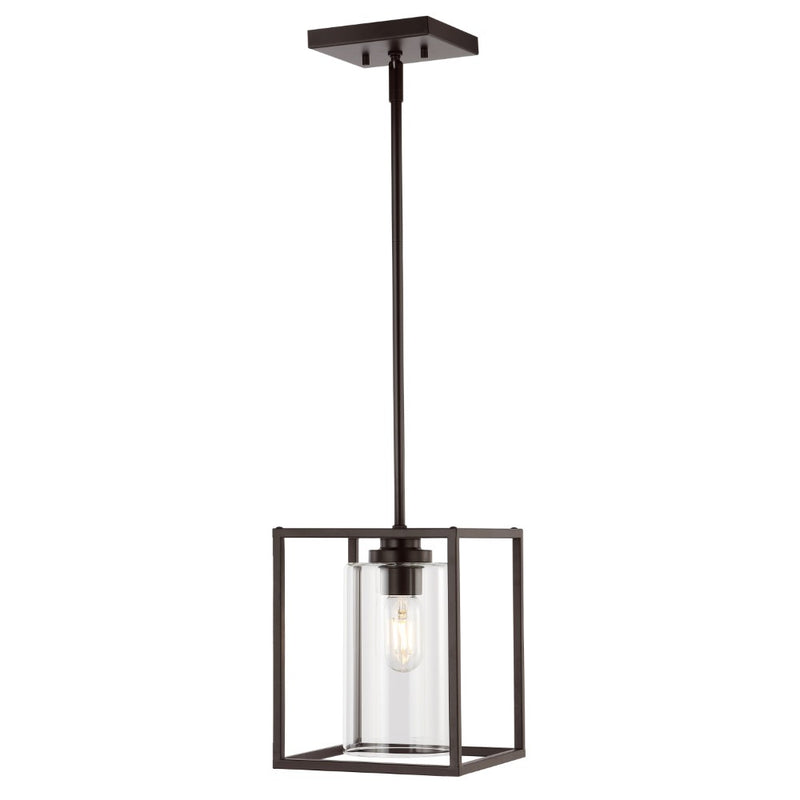Quinn 8.13" Industrial Farmhouse Iron/Glass LED Pendant - JONATHAN Y