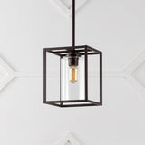 Quinn 8.13" Industrial Farmhouse Iron/Glass LED Pendant - JONATHAN Y