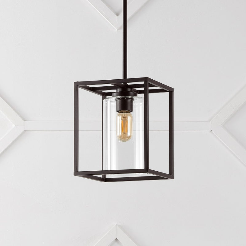 Quinn 8.13" Industrial Farmhouse Iron/Glass LED Pendant - JONATHAN Y