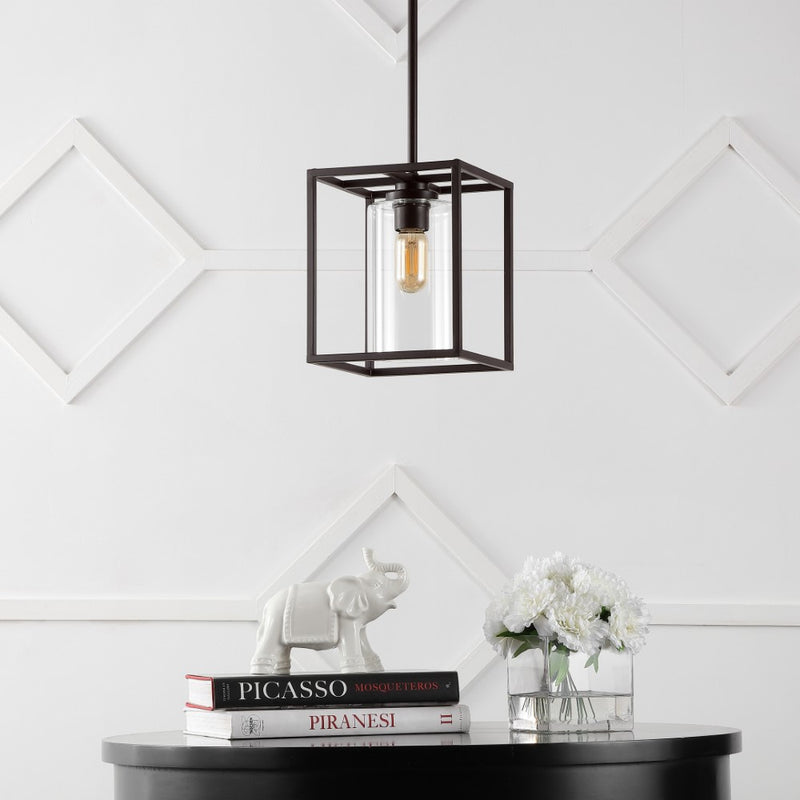 Quinn 8.13" Industrial Farmhouse Iron/Glass LED Pendant - JONATHAN Y