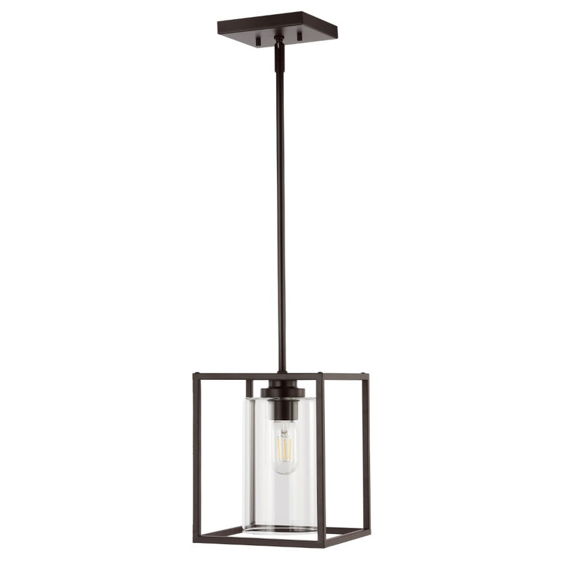 Quinn 8.13" Industrial Farmhouse Iron/Glass LED Pendant - JONATHAN Y