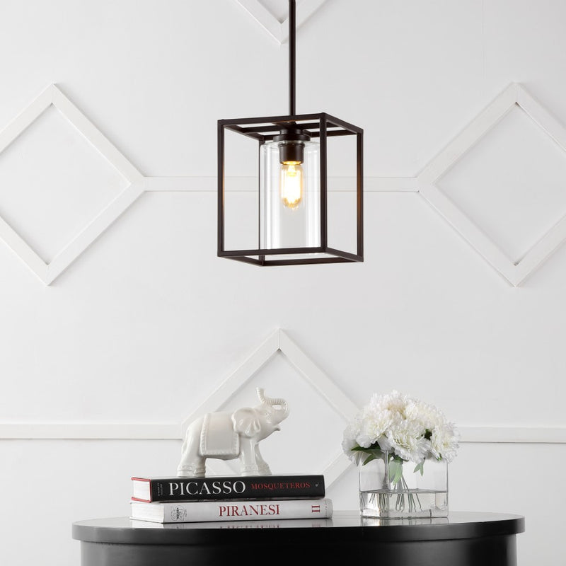Quinn 8.13" Industrial Farmhouse Iron/Glass LED Pendant - JONATHAN Y