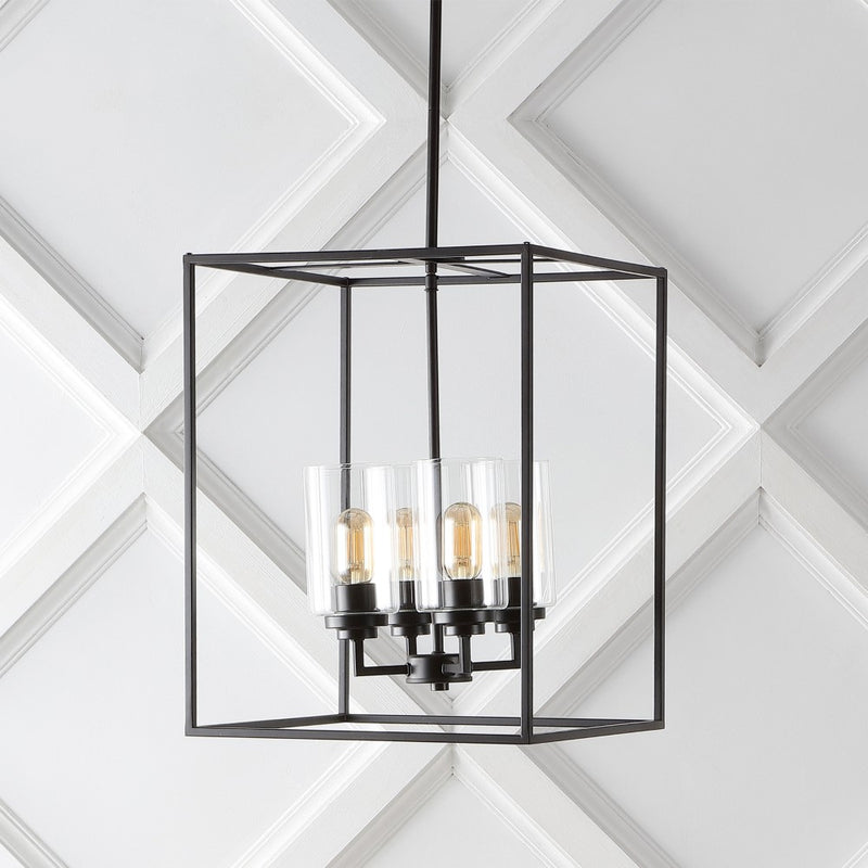 Quinn 8.13" Industrial Farmhouse Iron/Glass LED Pendant - JONATHAN Y