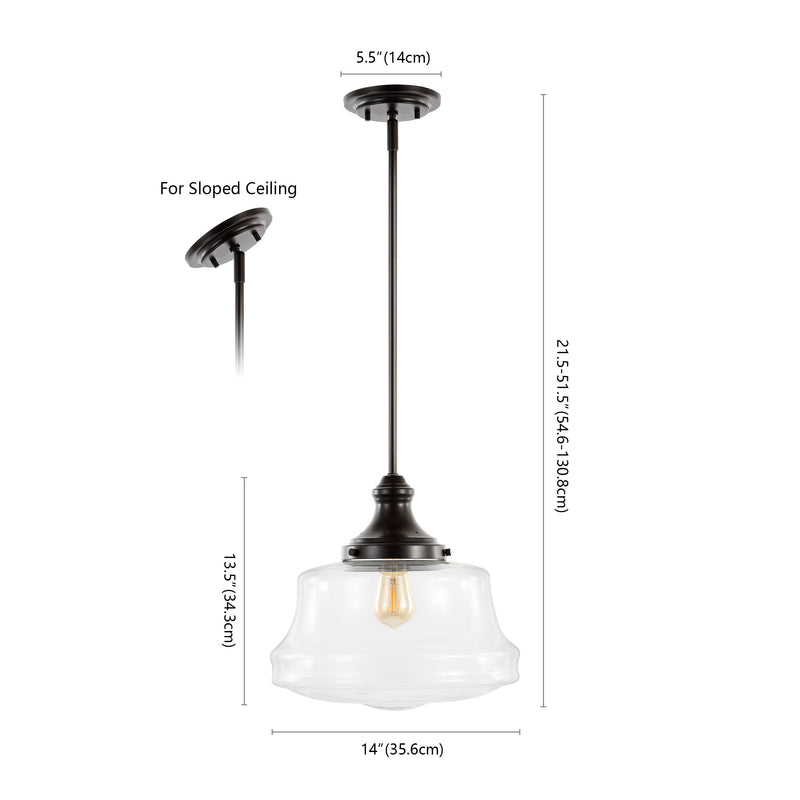Schoolhouse 14" Bohemian Farmhouse Iron/Glass LED Pendant - JONATHAN Y