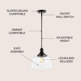 Schoolhouse 14" Bohemian Farmhouse Iron/Glass LED Pendant - JONATHAN Y