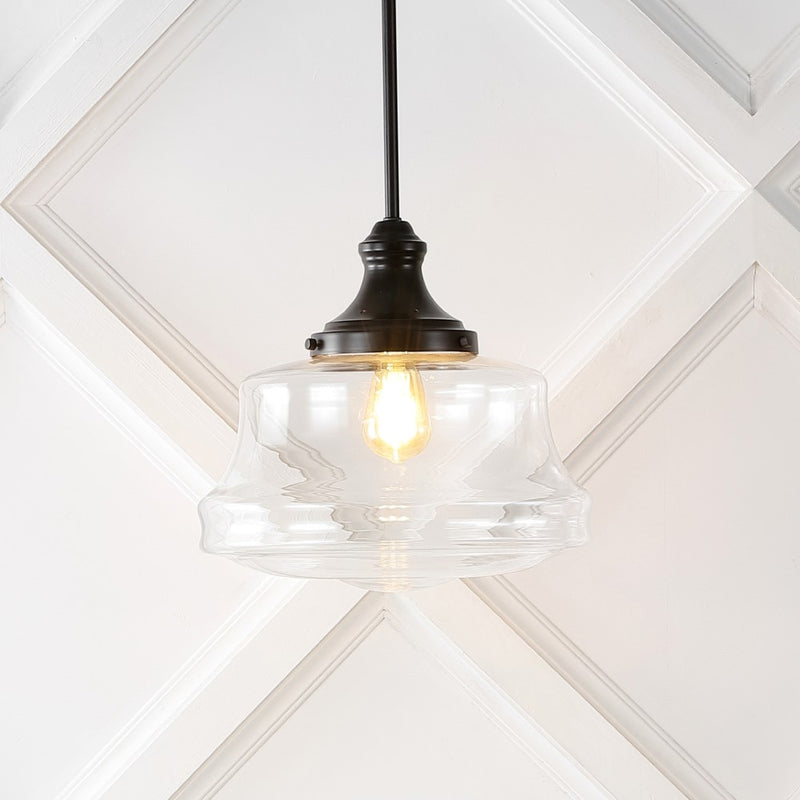 Schoolhouse 14" Bohemian Farmhouse Iron/Glass LED Pendant - JONATHAN Y