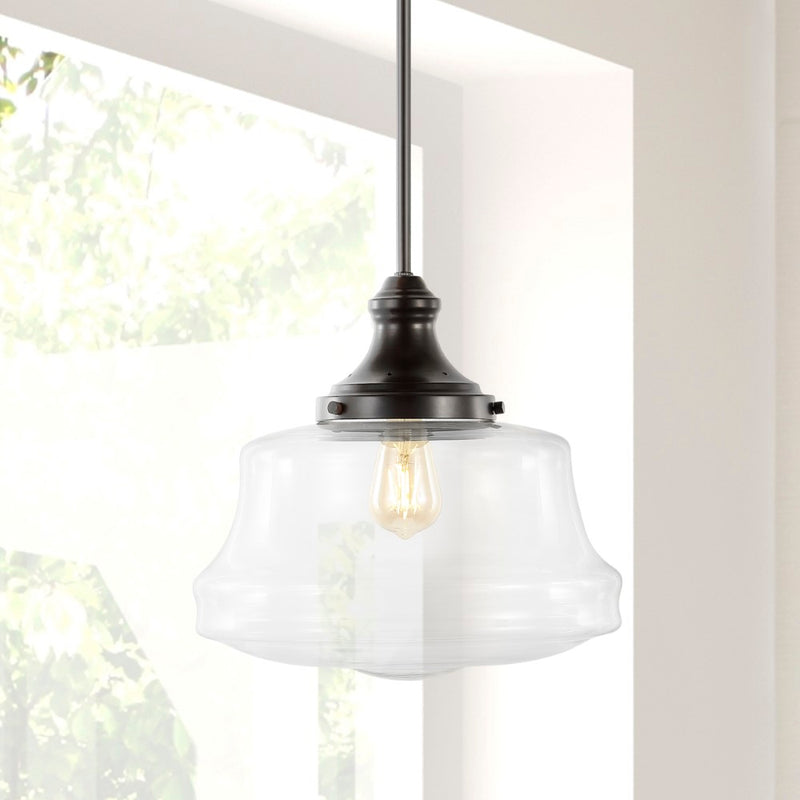 Schoolhouse 14" Bohemian Farmhouse Iron/Glass LED Pendant - JONATHAN Y