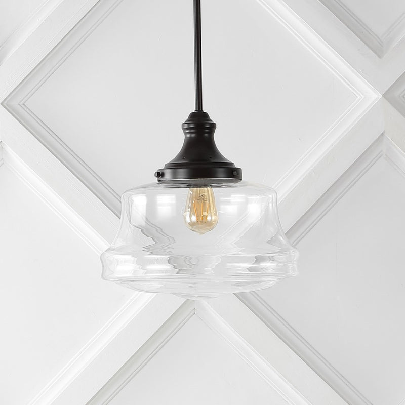 Schoolhouse 14" Bohemian Farmhouse Iron/Glass LED Pendant - JONATHAN Y