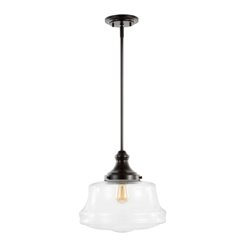 Schoolhouse 14" Bohemian Farmhouse Iron/Glass LED Pendant - JONATHAN Y