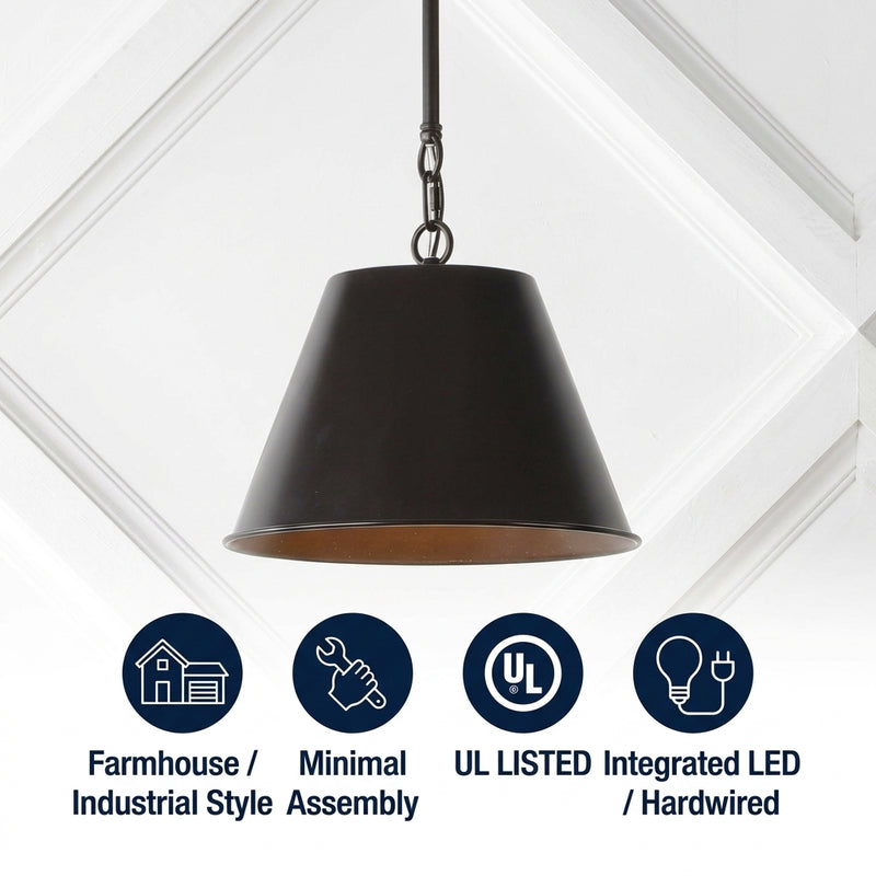 Harper Industrial Farmhouse Iron LED Pendant Oil Rubbed Bronze / 12'' – ICONS