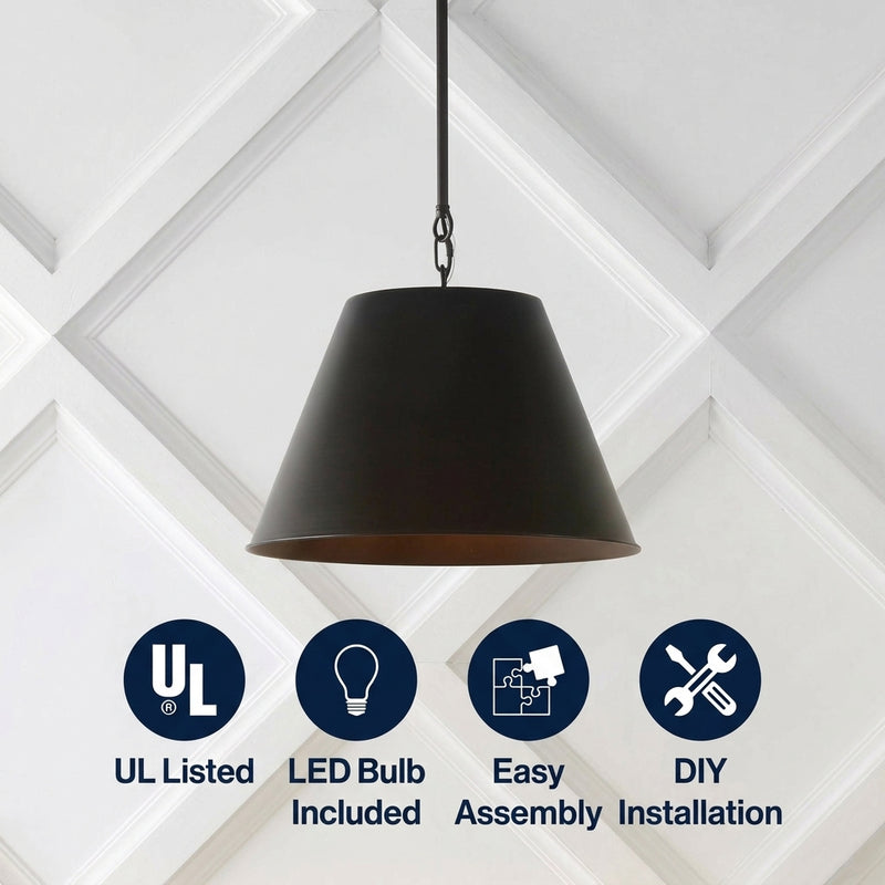 Harper Industrial Farmhouse Iron LED Pendant Oil Rubbed Bronze / 17.88'' – ICONS