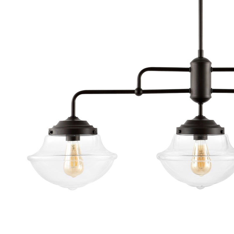Avery 37.5" Industrial Farmhouse Rustic Iron/Glass Linear LED Pendant - JONATHAN Y