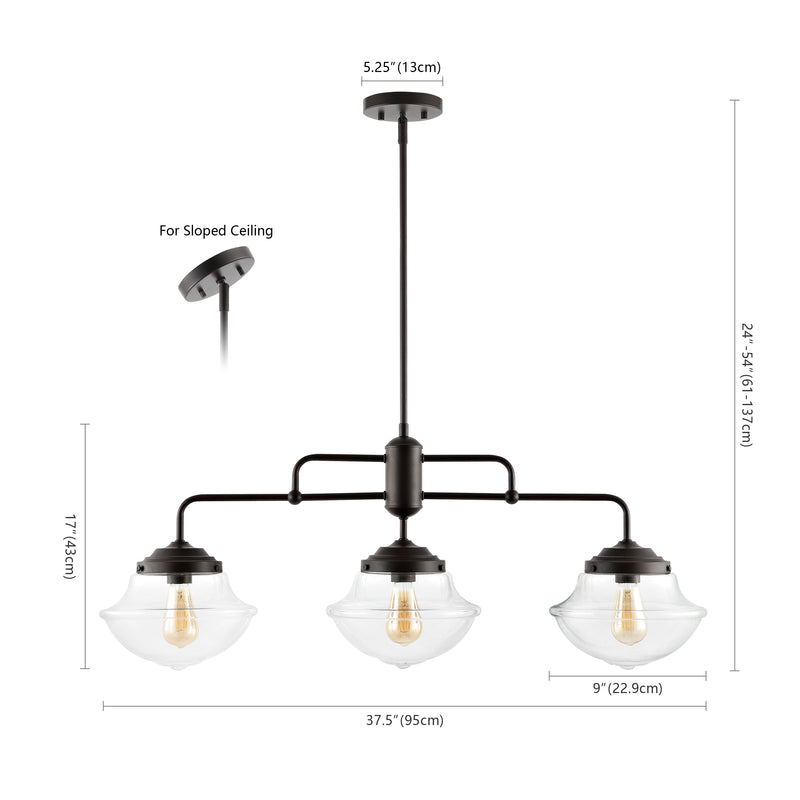 Avery 37.5" Industrial Farmhouse Rustic Iron/Glass Linear LED Pendant - JONATHAN Y