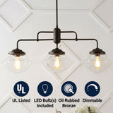 Avery 37.5" Industrial Farmhouse Rustic Iron/Glass Linear LED Pendant Oil Rubbed Bronze/Clear / 3 Sockets – ICONS